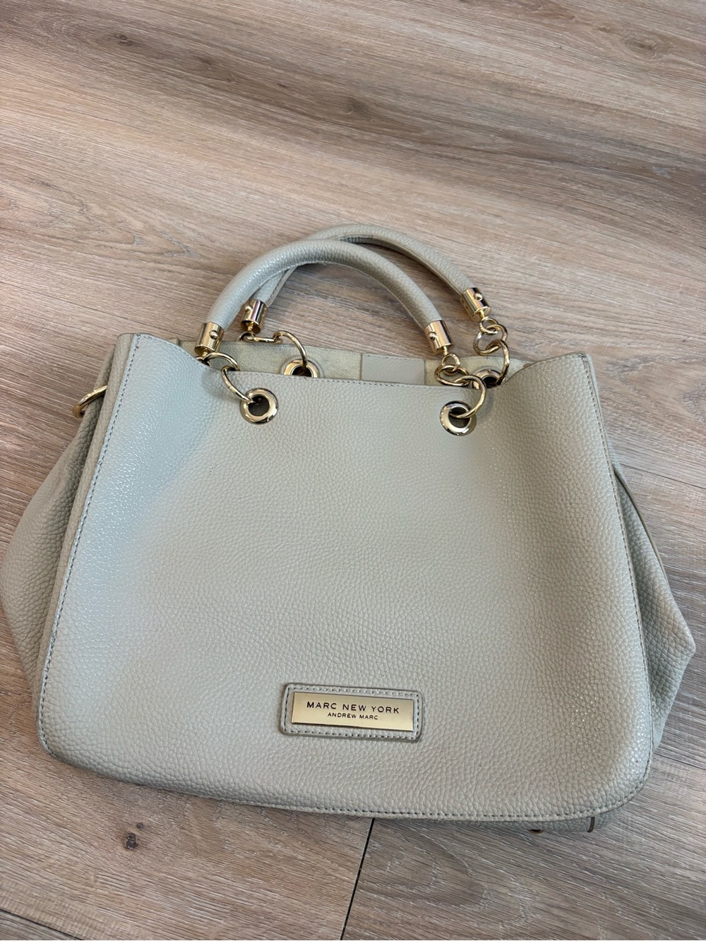 Marc New York Cream Pebbled Leather Satchel with Gold Hardware